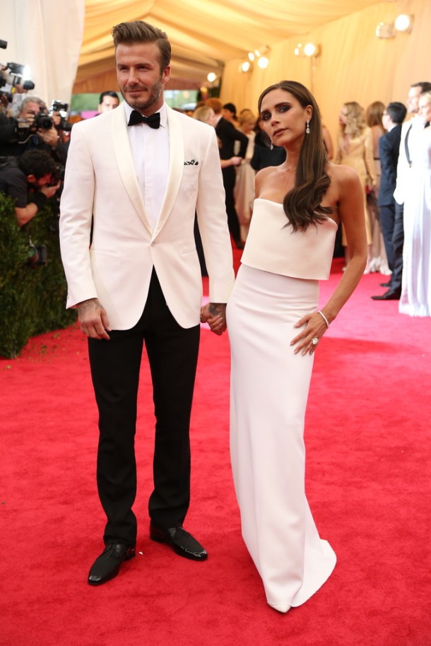 David Beckham in Ralph Lauren and Victoria Beckham in a dress from her own collection.  Josh Haner:The New York Times